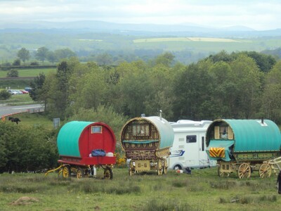 Three bow top wagons