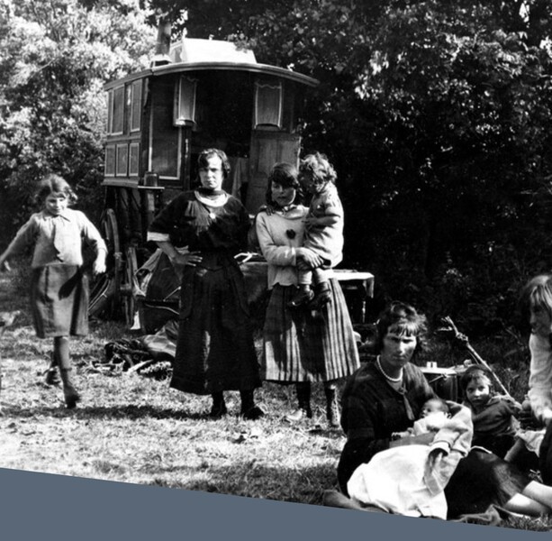 Hereford family stood outside wagon 