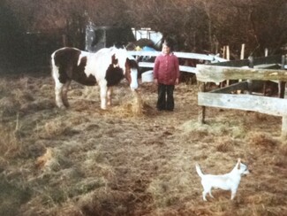 Chris Smith's mam Elizabeth(Betty)Smith with her favourite horse Elsa and her dog Toby 1980’s