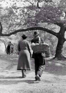 man and woman walking