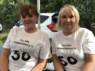 Violet Cannon (r) community journalist and researcher for health project. Pictured with Debbi White at Lee Gap Fair