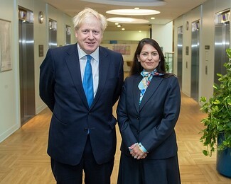 Home Secretary Priti Patel - with Prime Minister Boris Johnson. By UK Prime Minister - https://twitter.com/10DowningStreet/status/1156646611877076993, OGL 3, https://commons.wikimedia.org/w/index.php?curid=81182877