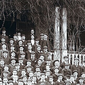 Boys sent abroad by the Quarriers children's homes arrive at a receiving home in Ontario, Canada, 1905 © Quarrier Homes