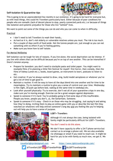 Self-isolation and quarantine tips from Traveller Pride – also available at www.lgbttravellerpride.com