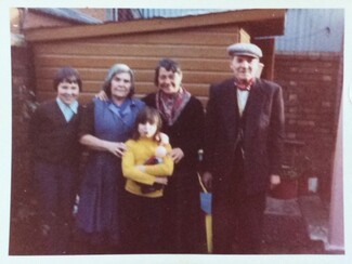 Chris Smith's  cousin Neil Johns, Aunt Mimey, his  mam, Elizabeth (Betty) Smith, his uncle, Nelson Johns. Front, his cousin, Leeta. Mid 1970’s Evesham