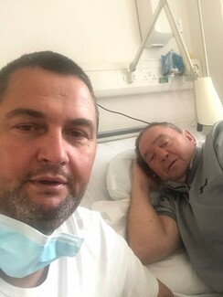 Down but not out: John (right) and Johnny (left) Frankham recovering from Coronavirus in Frimley Park Hospital, Berkshire.