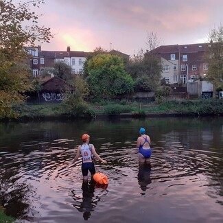 Come and join in, the water is lovely! Robin Sampson and Anna Wright take the plunge (c) Jess Matthieson