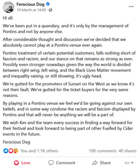Ferocious Dog FB statement