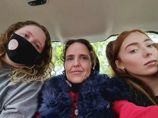 ‘Watch this space’. Drive to survive co-Chair Sherrie Smith and her daughters Ruby and Scarlett on their way to the Drive 2 Survive on the morning of the July 7th rally © Sherrie Smith