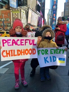 Protests against the Russian invasion have broken out all over the world. Times Square, New York. Picture by Diana Butsko