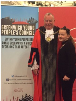 Tina Purcell stands with Councillor Peter Brooks the Deputy Mayor of the Royal Borough of Greenwich