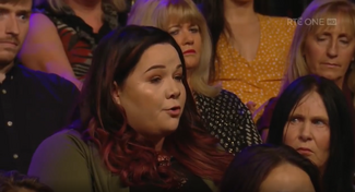 Irish Traveller Kathleen Lawrence, activist and Masters student, challenging Peter Casey on the Late Late Show on RTE (screen shot)