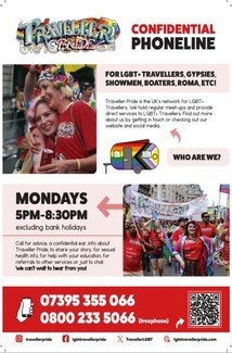 Traveller Pride confidential phoneline poster