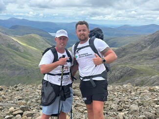 Michael Lee (left) and Jamesie Watts at the top of Scafell Pike