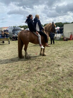 Two girls on a horse at First Lee Gap 2024 (c) Sarah Lowther