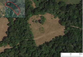 Aerial view of the site of the former Thorney Hill compound in the New Forest. In the 1960’s the compound was renamed the ‘Gypsy Rehabilitation Centre’ by the authorities.