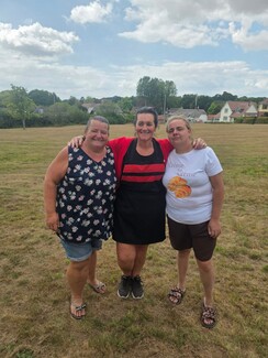 Katie Light, Heidi & Sally Turner. Katie & Sally help run the Bournemouth Horse Fair, Heidi has the burger van, this photo was taken at Holt, where they had just completed the clean-up of the green after the drive had left. Photo by Katie Light
